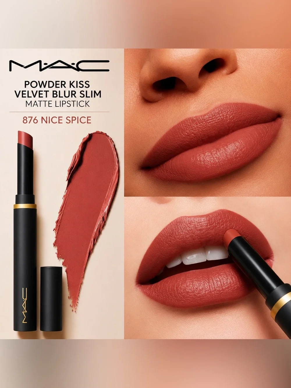 MAC • Powder Kiss Velvet Blur Slim Matte Lipstick • 876 Nice Spice • New in Box